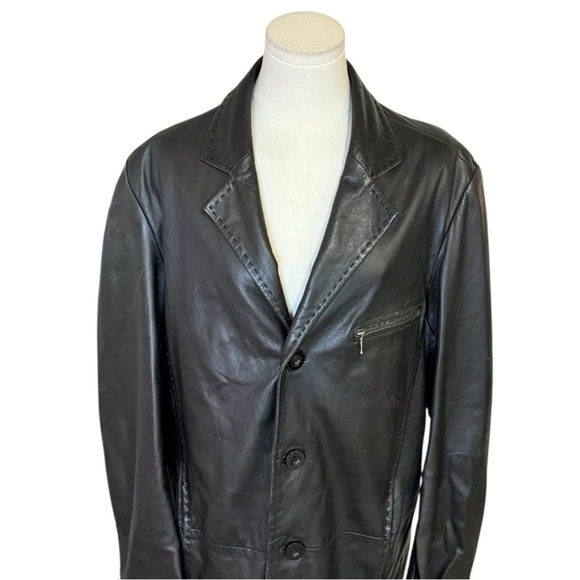 BOD & CHRISTENSEN Black Leather Jacket Blazer Coat Size 38 Men’s Lined Luxury - Picture 2 of 8